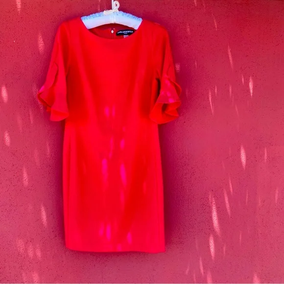 karl lagerfeld paris red dress Women's Collar Rope Belt Dress | Tomato